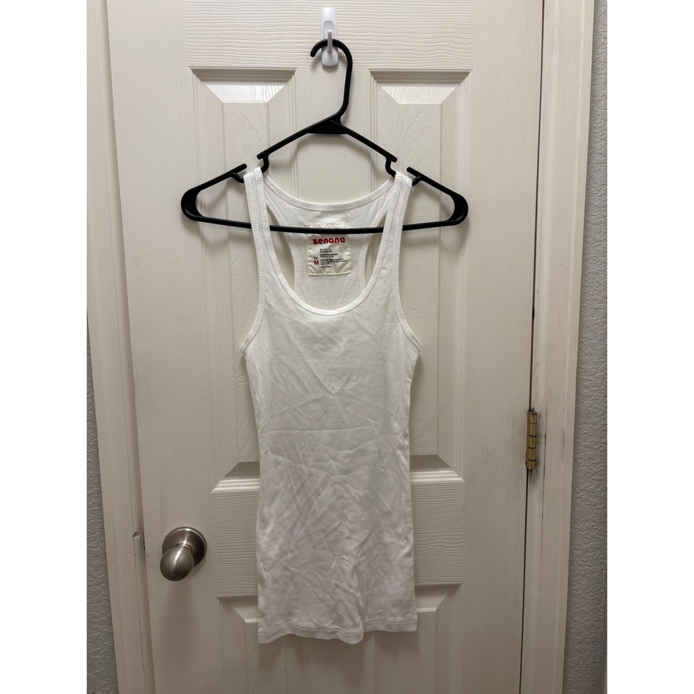 Zenana White Ribbed Racerback Tank Top Stretch Cotton Blend NWOT Womens Medium